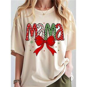 Bowknot & Digital Print "Mom" Casual Comfortable Versatile Short Sleeve T-Shirt